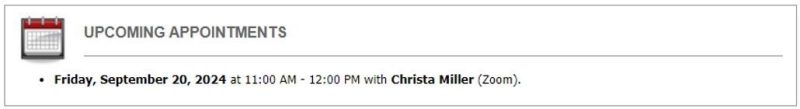 screenshot of confirmed Upcoming Appointments